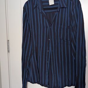 Sandro Blue and Black Casual Button Down Shirt